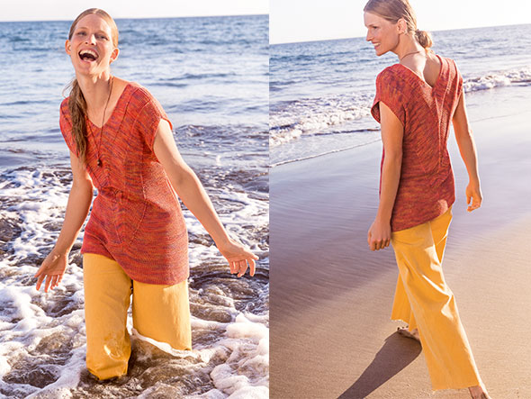 Stricken mit Leinen - Model in Shirt mit Rückenausschnitt von Lana Grossa