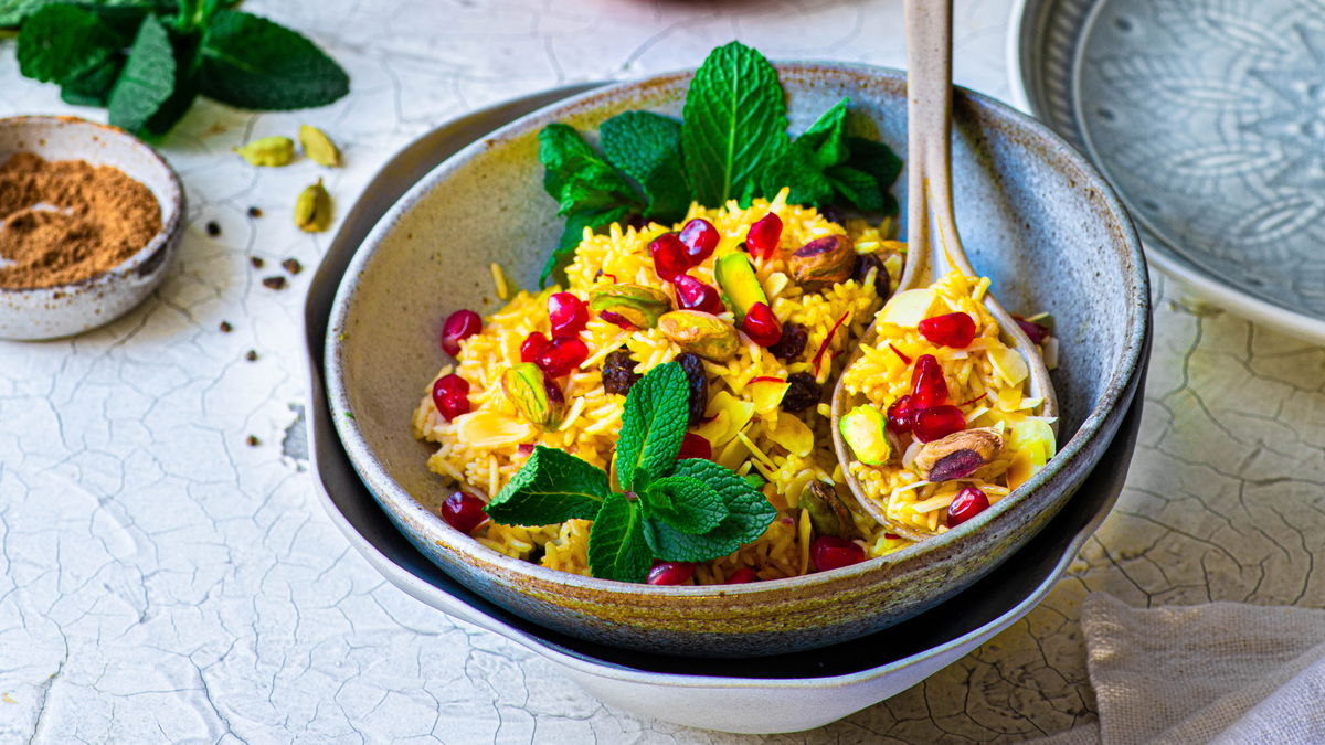 Orientalischer Biryani mit Granatapfelkernen - so lecker & schnell zubereitet!