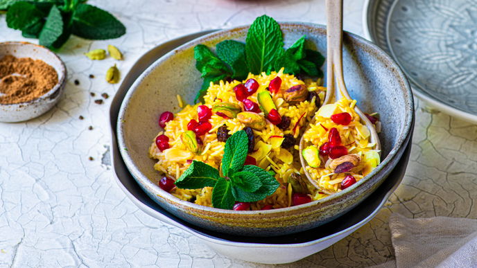 Orientalischer Biryani mit Granatapfelkernen - so lecker & schnell zubereitet!