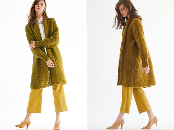 Stricken mit Rundstricknadel - Model in langer Strickjacke von Lana Grossa