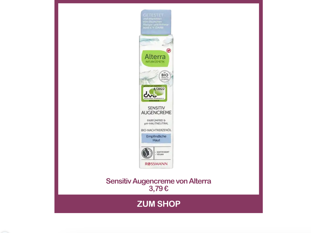 Beste parfümfreie Augencreme - Sensitiv Augencreme von Alterra