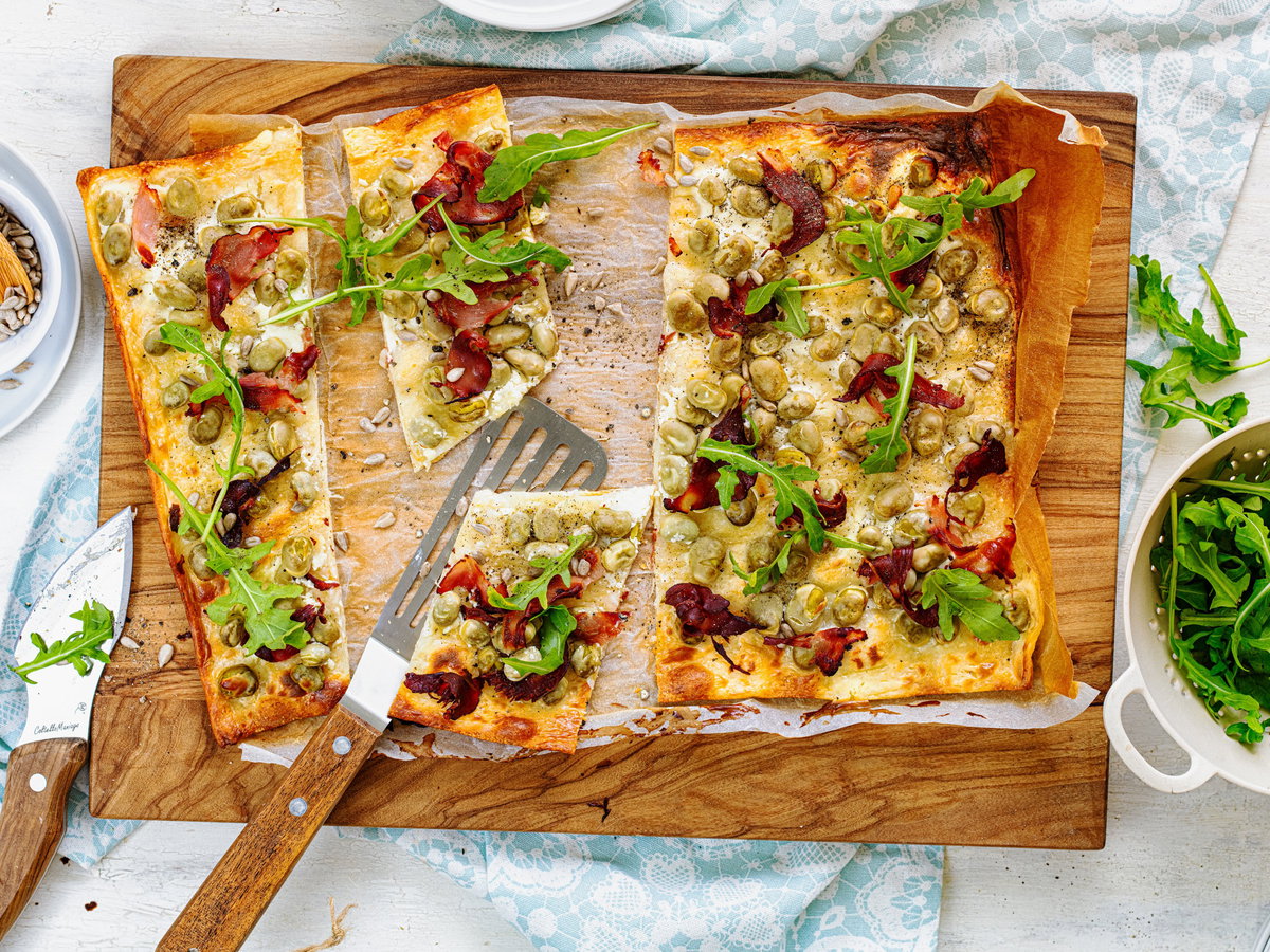 Flammkuchen mit Bohnen