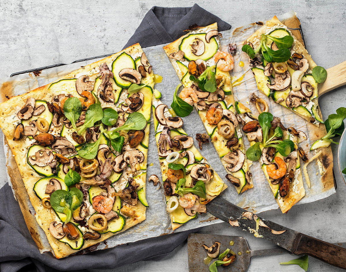 Flammkuchen mit Meeresfrüchten