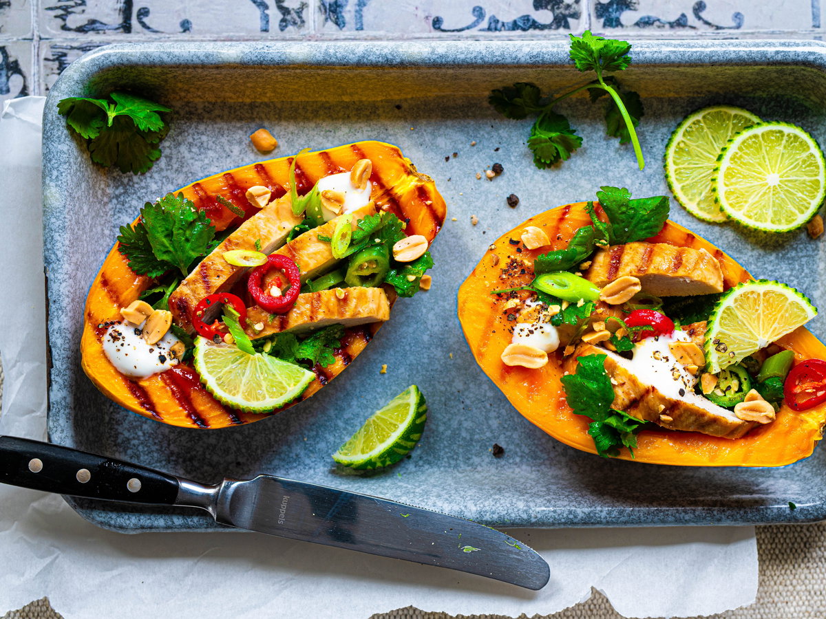 Gegrillte Papaya mit Hähnchen
