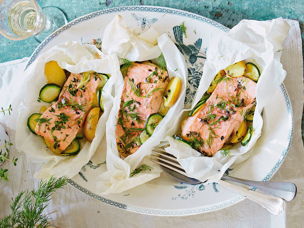Lachs im Pergament