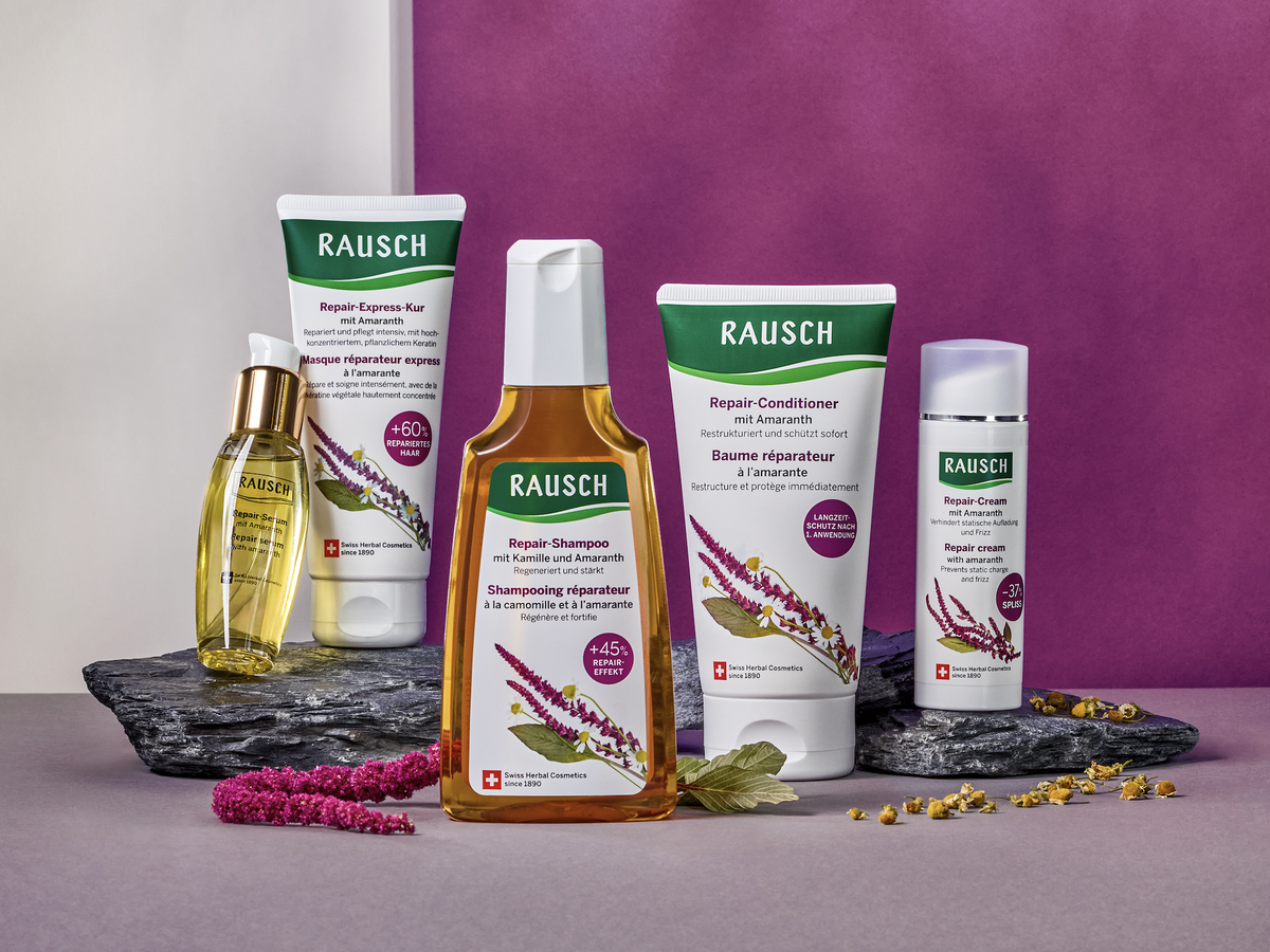 Die vegane Repair-Linie mit Amaranth von Rausch verzichtet auf Silikone, Parabene und Tierversuche