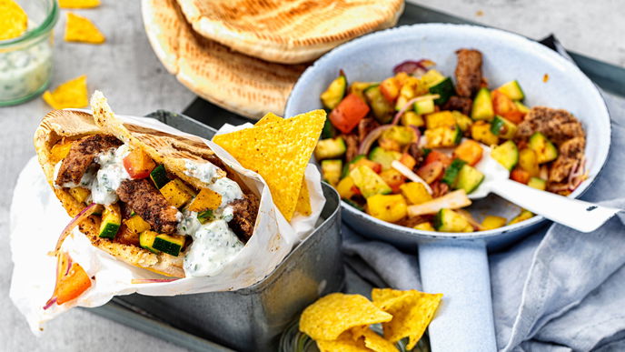 Rezept für Gemüse-Hack-Döner: Perfekt zum Mitnehmen & voller Aromen, die wir lieben