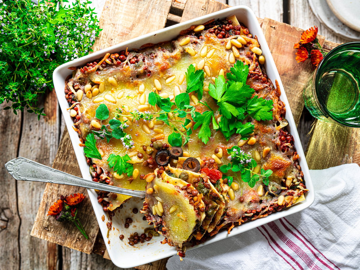 Gemüse-Lasagne alla Puttanesca