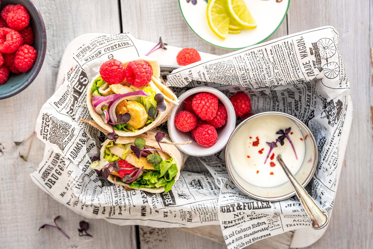 Wraps mit Hähnchen und Himbeeren