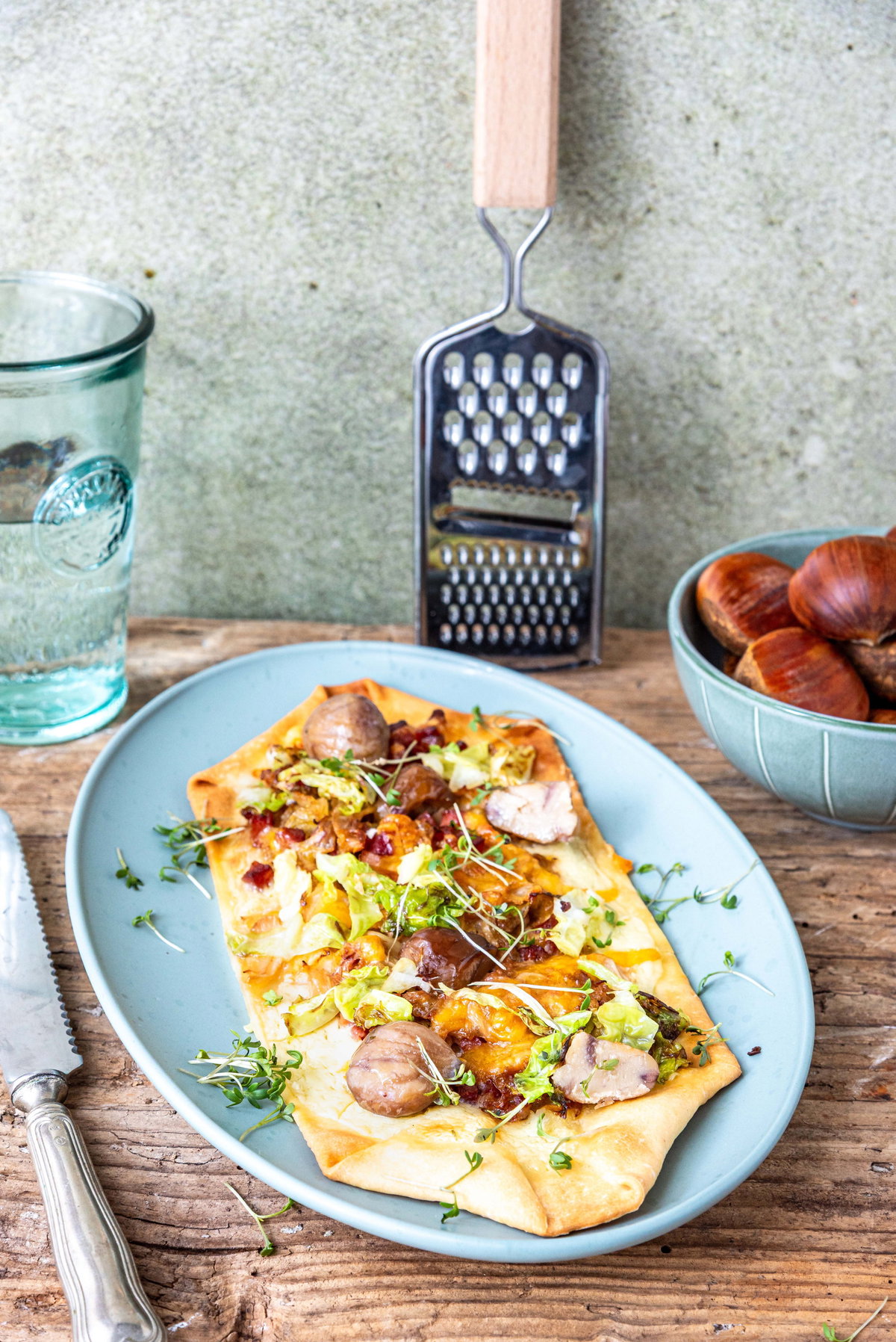 Flammkuchen mit Maronen & Wirsing