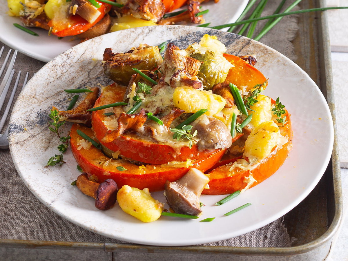 Ofen-Gnocchi mit Kürbis und Pilzen