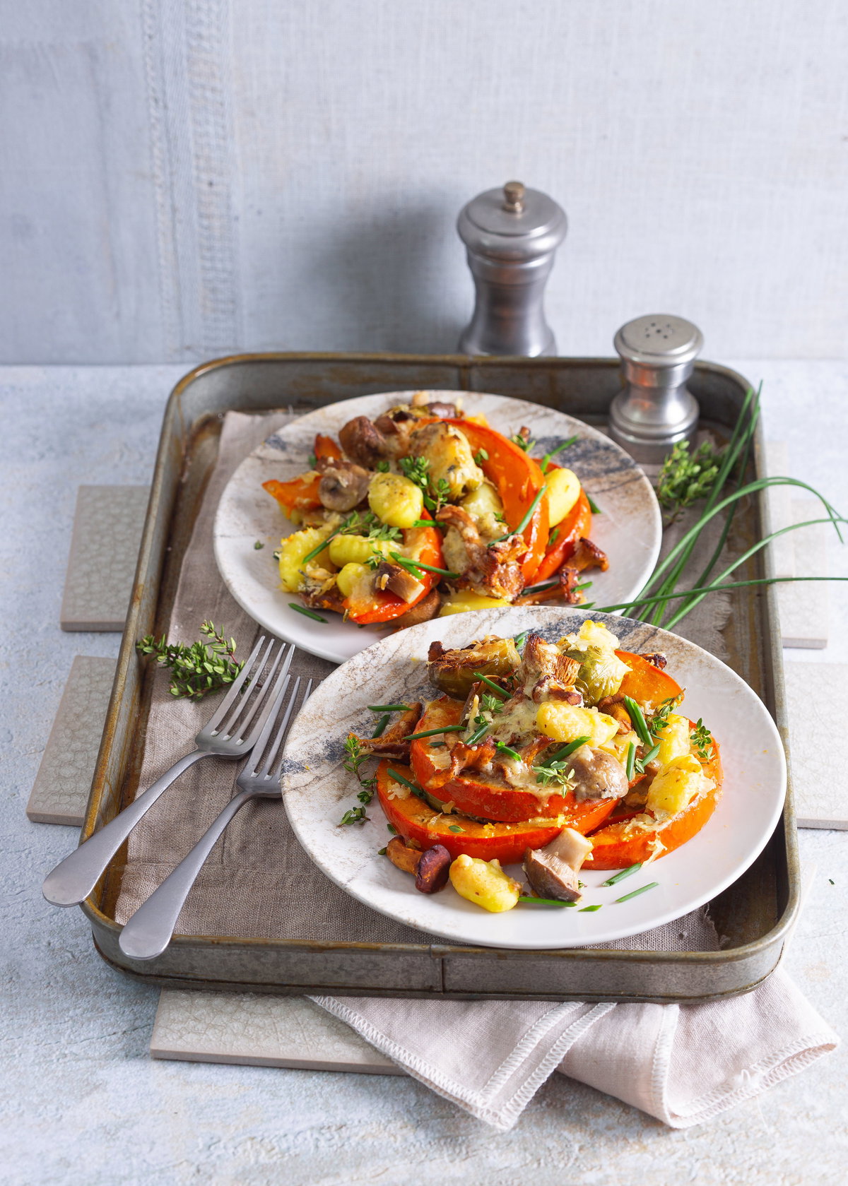 Ofen-Gnocchi mit Kürbis und Pilzen