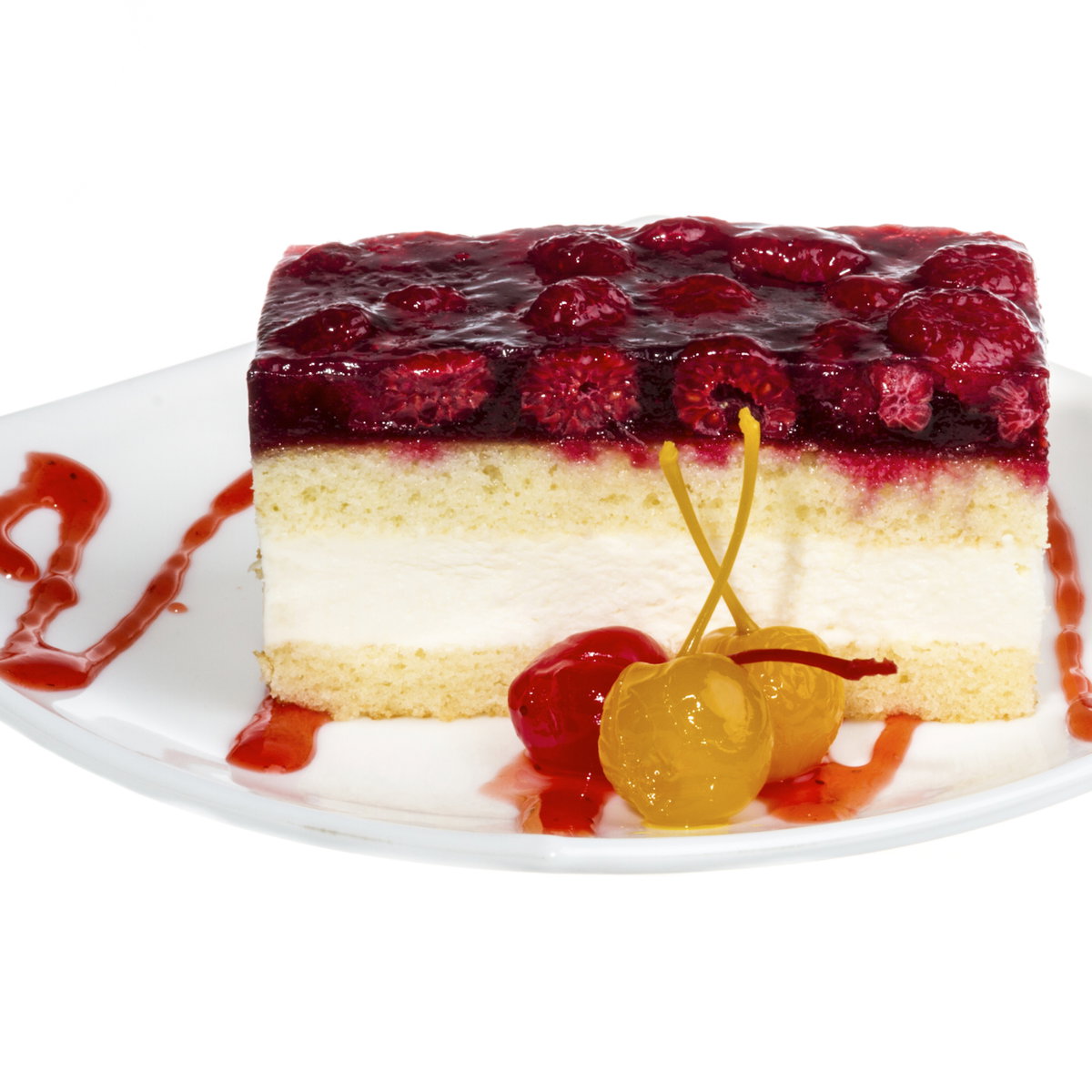 Himbeerkuchen mit feinem Biscuit, einer leckeren Cremen und fruchtigen Himbeeren