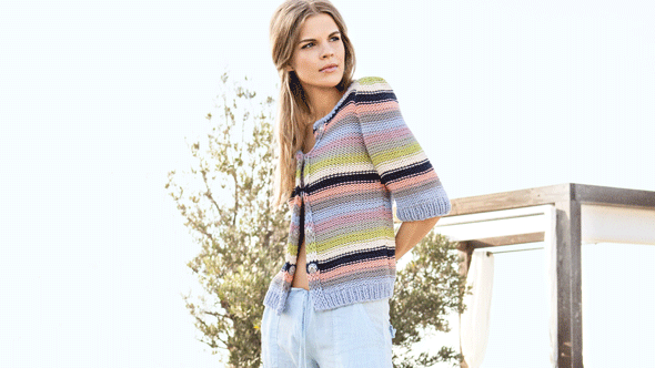 Gestreifter Cardigan im Hebemaschenmuster 