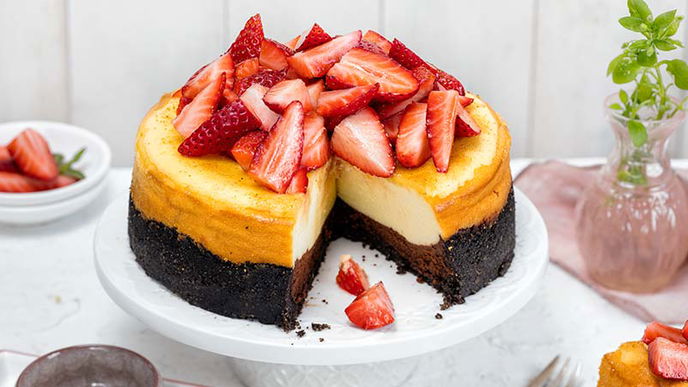 Erdbeerkuchen black & white: zweifarbiger Cheesecake