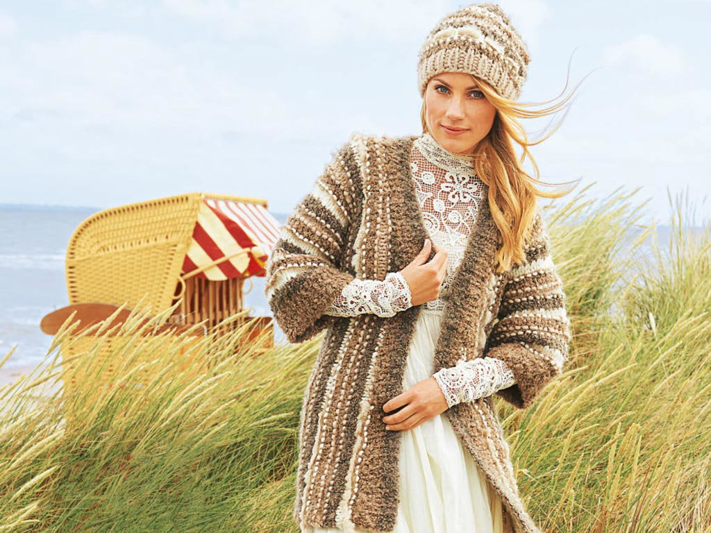 Cardigan-Mützen-Dou aus Merino-Mischwolle