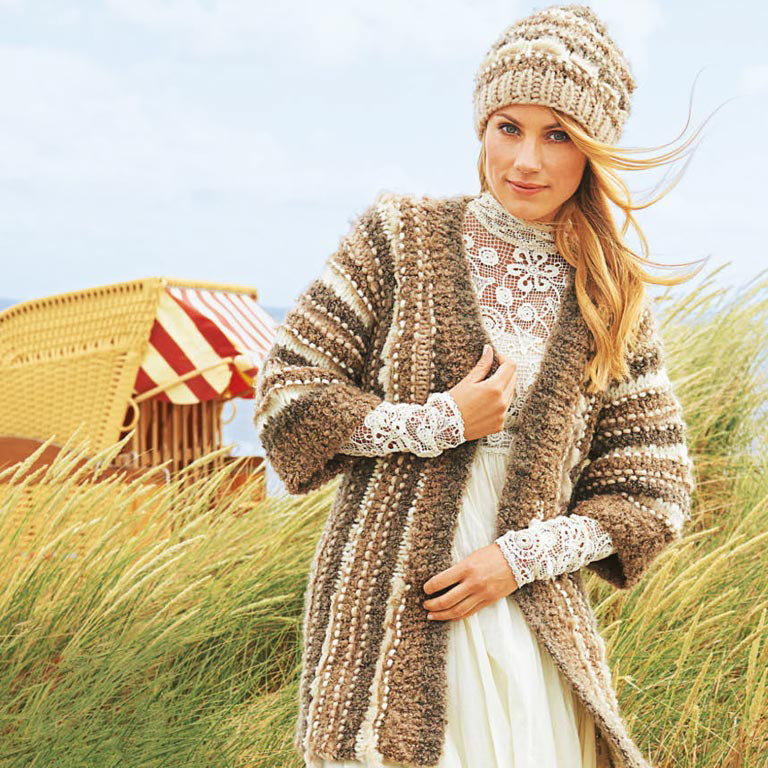 Cardigan-Mützen-Dou aus Merino-Mischwolle