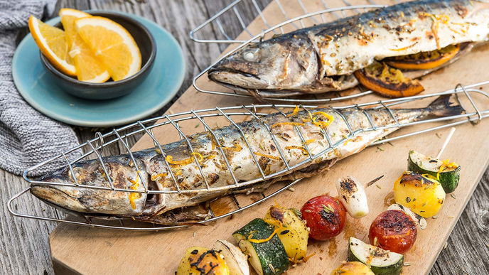 Makrelen mit Kartoffel-Gemüse-Spießen
