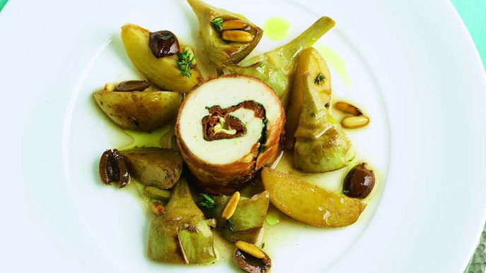 Hähnchen-Involtini mit Artischockengemüse