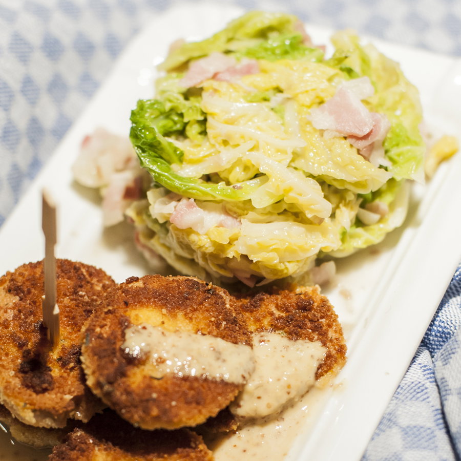 Münchner Hommage - Weißwurst mit Maroni-Speck-Wirsing