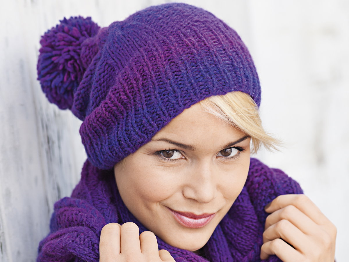 Winter-Kombi in Lila meliert