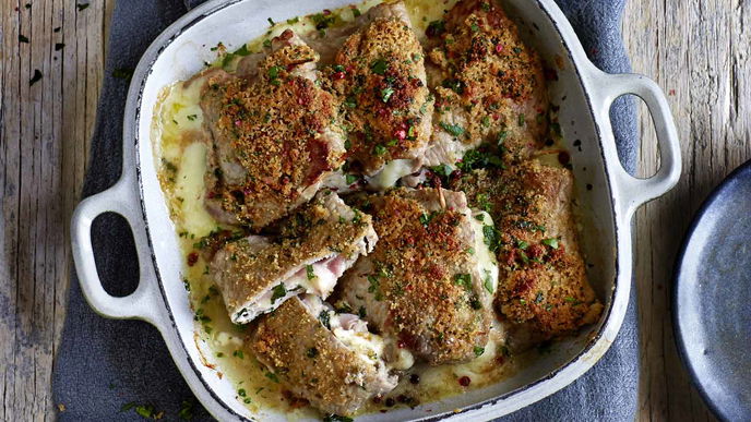 Ofenschnitzel Cordon bleu mit Schinken und Appenzeller gefüllt