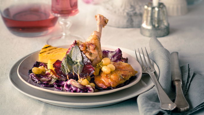 Perlhuhnbrust auf Trauben-Radicchio 