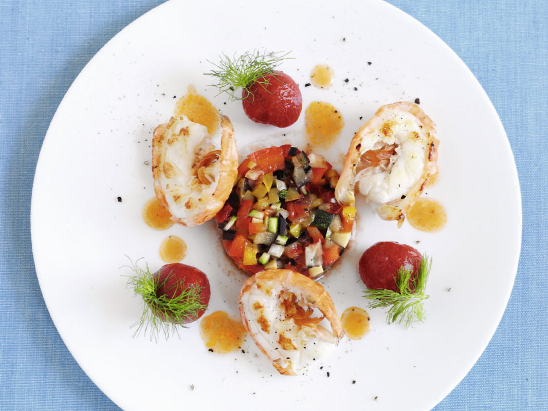 Scampi mit Gemüse-Tatar