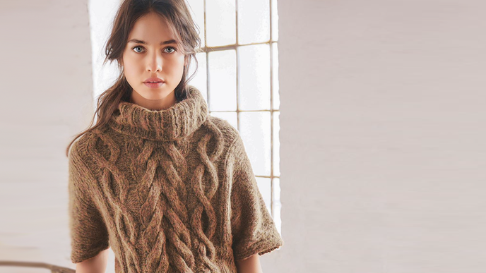 Kuschelpullover mit Zopfrautenmuster