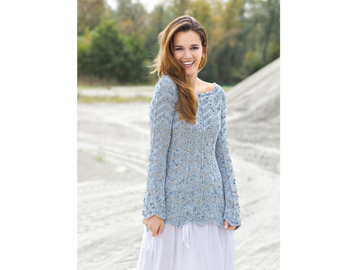 Strickpullover mit Zackenmuster in Hellblau-Grau