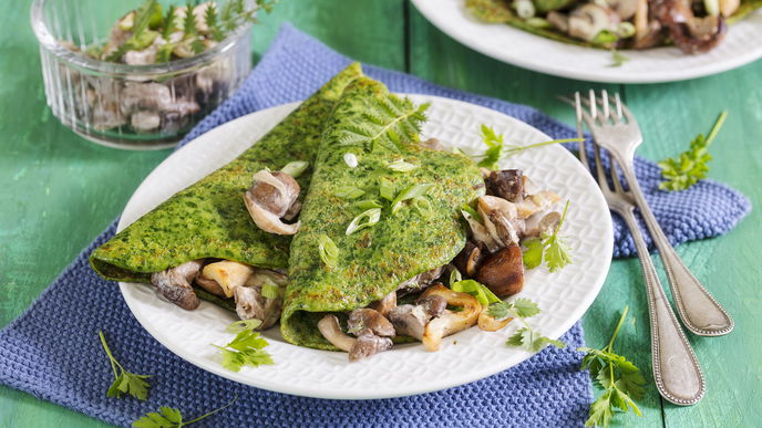 Rezept für Spinat-Pfannkuchen mit Kräuterseitlingen