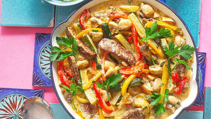  Steak Gemüse Pfanne mit Kartoffelpü