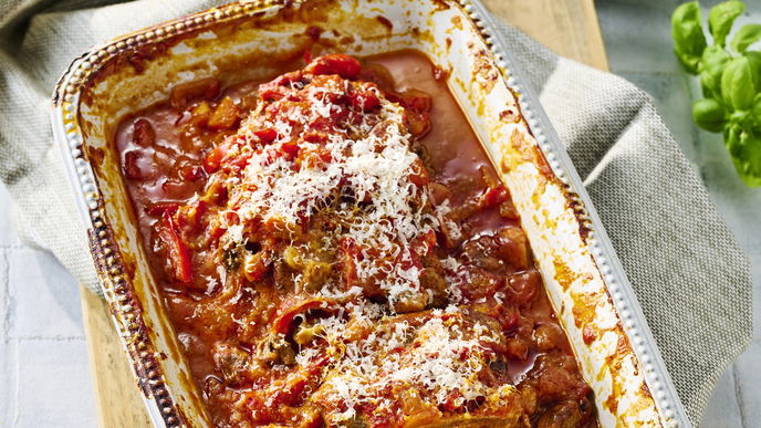 Rouladen-Auflauf mit Tomaten-Gemüse-Sauce