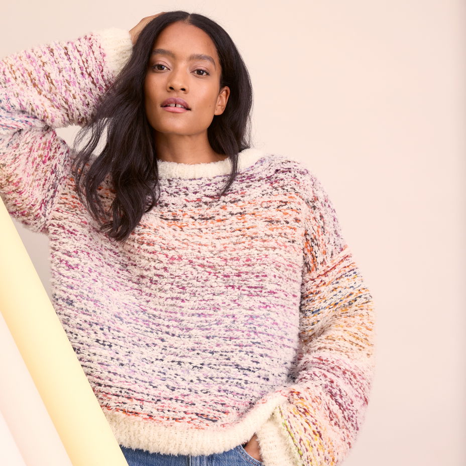 Kostenlose Strickanleitung: Kuscheligen Streifenpullover "Candy & Pelliccia" von Lana Grossa